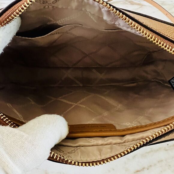 MICHAEL KORS Jet Set Item Silver Brown Leather Zip Chain East West Crossbody Bag - Picture 10 of 10